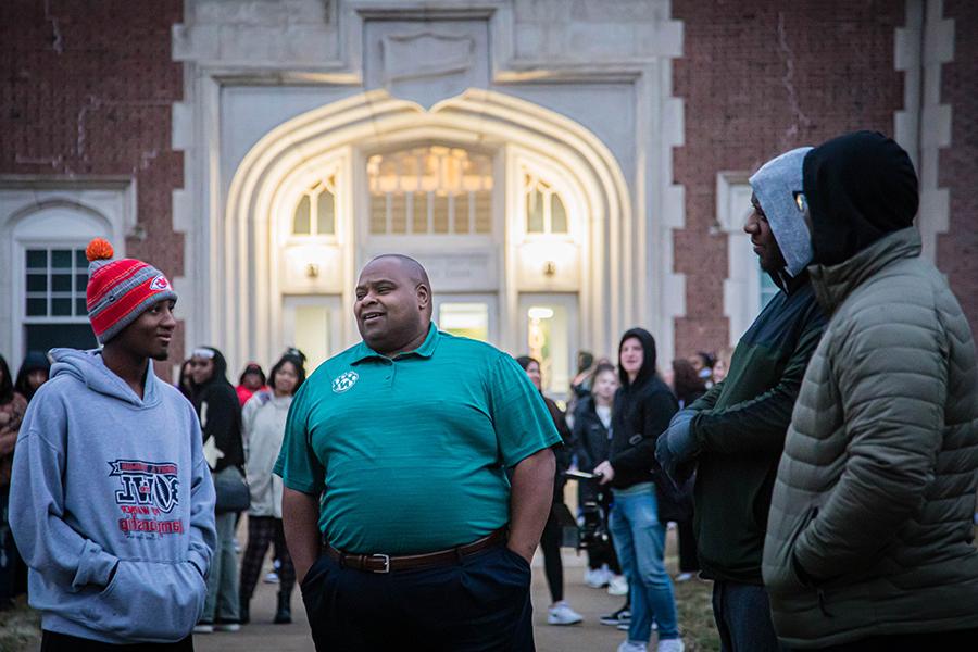 Dr. Clarence Green, center, is pictured interacting with Northwest students last year. (Photo by Chandu Ravi Krishna/Northwest Missouri State University)